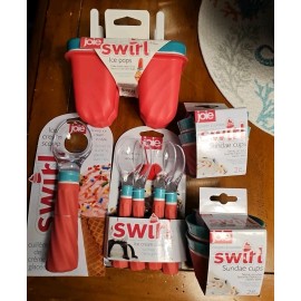 JOIE NEW JOIE SWIRL SPOONS ICE CREAM SCOOP SUNDAE CUPS ICE POPS SERVICE FOR 4 RETRO