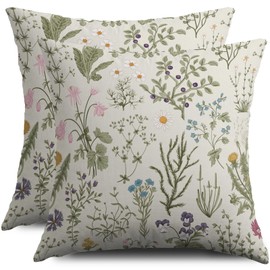 Smozenith Spring Floral Pillow Covers 20X20 Set of 2, Sage Green Flower Wildflowers Plant Botanical Print Decorative Throw Pillowcases Outdoor Farmhouse Seasonal Cushion Cases Couch Sofa Bed Decor