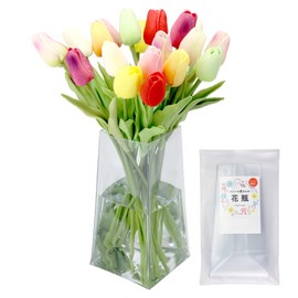 Vinyl Shop Vase, Flower Base, Transparent, Foldable, Artificial Flowers, Vase, Interior, Unbreakable, PVC Resin, Approx. 7.9 inches (20 cm)