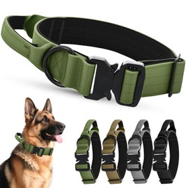 Ledeak Tactical Dog Collar, Soft Padded Breathable Pet Collar with Heavy Duty Agle Beak Metal Buckle, Nylon Adjustable Military Training Dog Collars with Handle for Medium Large Dogs (Green, L)