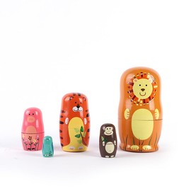 Russian Matryoshka for Children, Pack of 5 Animals Matryoshka Dolls, Wooden Russian Nesting Dolls, Matrushka Figures, Stacking Dolls, Toy, Gift for Children, Birthday (Animals)