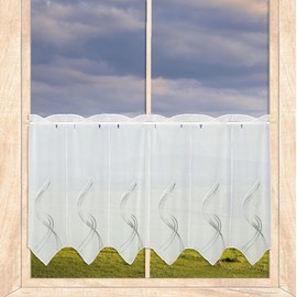 Modern Panel Curtain Samara with Ornamental Embroidery from Plauen Lace White/Grey in 3 Heights (Height x Width 45 x 96 cm)