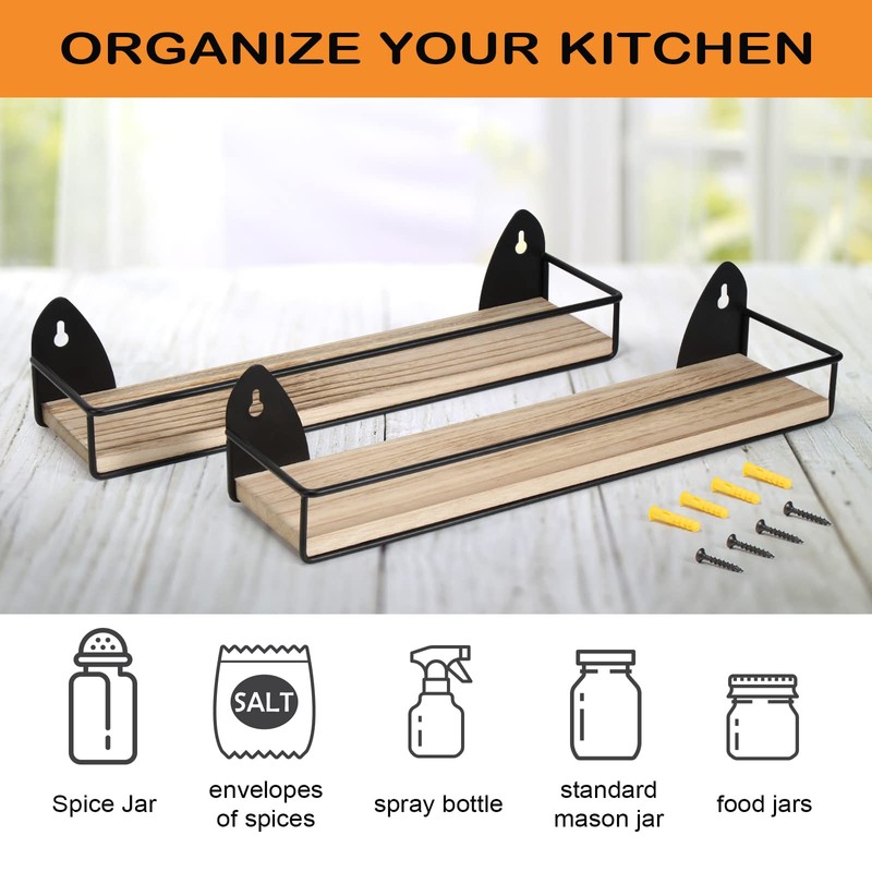 TJ.MOREE 2 Pack Spice Rack Wall Mount Rustic Style Hanging