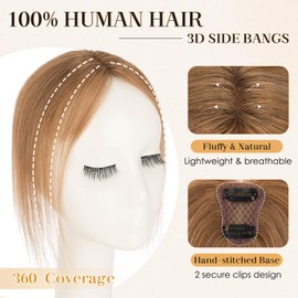 S-noilite Bangs Hair Clip,360° 3D Cover Real Clip in Bangs Human Hair Toppers for Women With Side Bang Daily Wear Light Brown