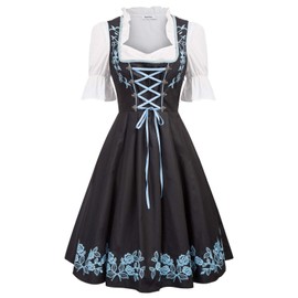 Jasambac Women's Dirndl, 3-Piece Traditional Dress for Oktoberfest, Carnival, black, xxl