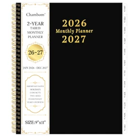 2026-2027 Monthly Planner, 2 Year Monthly Planner/Calendar 2026-2027, Jan 2026 – Dec 2027, 9" x 11", Tabs, Double-Side Pocket, Holidays, Thick Paper