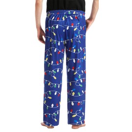 Mens Christmas Pajamas Comfy Soft Xmas Holiday Pajama Pants Blue Colorful Lights Novelty Xmas Pattern Pyjamas Bottoms Long, Medium