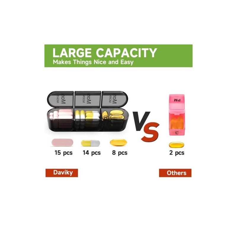 Daviky Pill Organizer 3X a Day, Weekly Pill Box 7