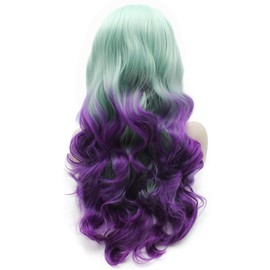Mxangel Long Wavy Blue Purple Ombre Synthetic Lace Front Two Tone Wavy Heat Resistant Fiber Hair Wig