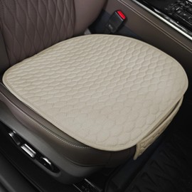 ZJHELM Car Seat Covers, 2 Pcs Linen Front Seat Cushion,Warm Winter Cool Summer Bottom Seat Cover,Car Seat Covers Front Seats Only,Suitable for Most Cars (Beige)