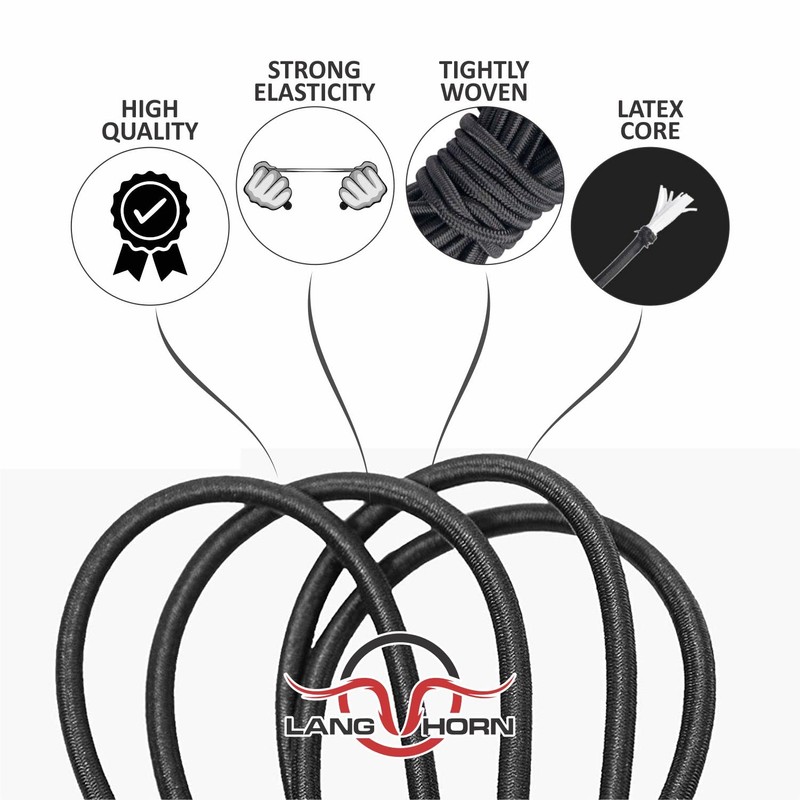 Langhorn black elastic bungee cord, 10 meter 32 feet 5/32”