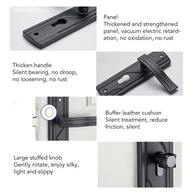 Yitre Bedroom Door Lock Set, Universal Black Door Handle Lock