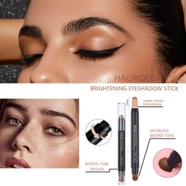 Eyeshadow Stick, Glitter Gold Eye Shadow Pen Cream Metallic Shimmer Dual-Ended Eyeshadows Pencil Crayon Brighten Waterproof Long Lasting High Pigmented with Brush Eye Makeup for Women