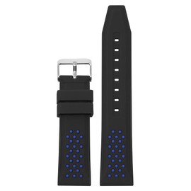 StrapsCo Contrasting Perforated Silicone Rubber Quick Release Watch Band Strap - Black & Blue - 26mm