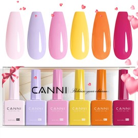 CANNI 6 Colors 9 ML Hema-Free Pink Gel Nail Polish Set, Hot Pink Purple Yellow Orange Kit, Soak Off LED Nail Gel Manicure Kit DIY at Home Salon Gifts