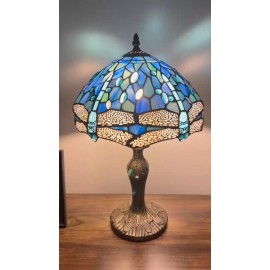 Enjoy Decor Lamps Tiffany Style Table Lamp Blue Stained Glass Dragonfly LED Bulb Included 19'H12"W