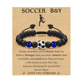 BPTRKOM 1 Piece Football Bracelet for Children Boys – Football Bracelet Gifts Bracelet Boy 3D Natural Stone Football Bracelet for 5 6 7 8 9 10 11 12 Years Birthday for Boys Natural Stone Football