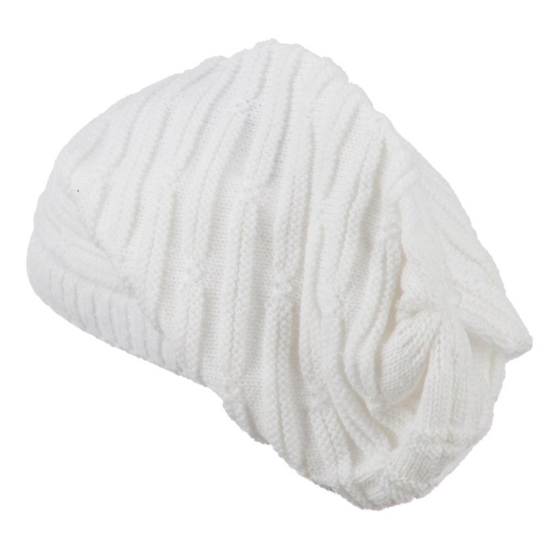 Stripe Patterned Deep Vintage Beanie - White OSFM