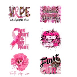 LOONELO Pegatinas de transferencia de hierro para concientización del cáncer de mama, 6 parches de prensa de calor de cinta rosa, apliques de lucha con esperanza, fuerza de fe, calcomanías de vinilo