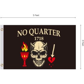 3x5 Ft Pirate No Quarter No Mercy Polyester Flag - Resistant for Outdoor House Room - Single Sided Pirate Skull Stick Flag with 2 Grommets - Hand Held Flags for Pirate Party Skull with Checkered Flags
