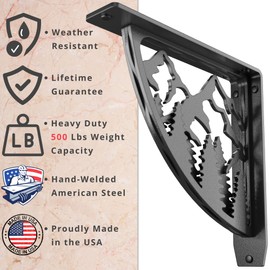 STARBY Heavy Duty Shelf Brackets. 2 Pack, 10" x 10" Fireplace Mantel Corbels. L Shaped Metal Bracket Counter Supports. Designer Wrought Iron Black. DIY Hardware Included. 500 Lb Capacity. Made in USA