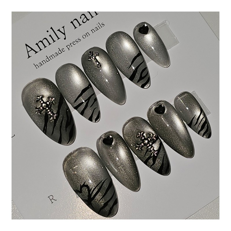 Gothic Silver Magnet [Handmade Nail Tip] Emily Nail - Mini