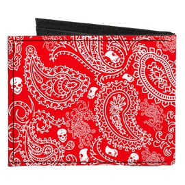 Buckle-Down Men's Standard Canvas Bifold Wallet Paisley Skulls, 4.0" x 3.5"