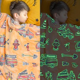 Gdindff Glow in The Dark Blanket Toy Fire Trucks Blankets for Toddler Boys Gifts Cars Throw Blanket Firetruck Birthday Gifts for Kids
