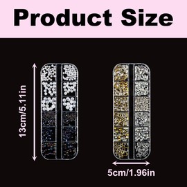 2 Boxes Nail Art Rhinestones Multi Sizes Nail Art Gems Flatback Rivet Nail Jewels Small Nail Art Pearls Gold Silver 3D Moon Nail Art Decoration for Nail Design DIY Crafts