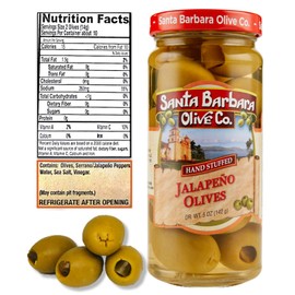 SANTA BARBARA OLIVE CO| Premium Individually Hand Stuffed Cocktail Olives | (5oz jars) (Jalapeno Stuffed) (Pack of 6)