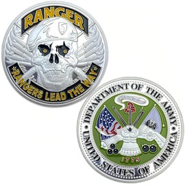 U.S. Army Ranger Challenge Coin - Premium Military Collectible with Skull Design, Rangers Lead The Way, Department of The Army 1775