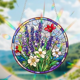 KASESSS Lavender Sun Catcher, Sun Catchers for Windows, 20 x 20cm Suncatcher, Hanging Acrylic Suncatchers for Windows for Garden Art Crafts for Bedroom Car Home Office Party Wedding Decoration