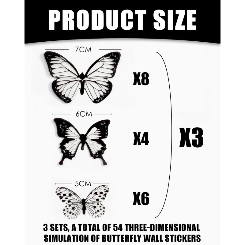 KGDUYC 54pcs 3D Butterflies Black White Wall Stickers Butterfly Wall