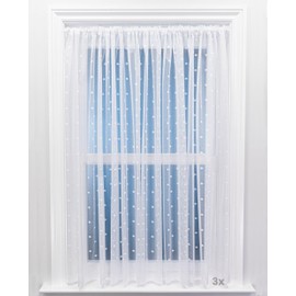 White Voile Net Curtain with Polka Dot Design - Six Metre Width (Drop 152cm (60”)) - Sheer Semi Transparent Slot Top Privacy Drapes