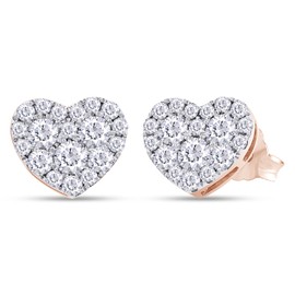 SAVEARTH DIAMONDS 1 Carat Round Lab Created Moissanite Diamond Heart Shaped Cluster Stud Earrings In 14K Rose Gold Over Sterling Silver Jewelry For Women (1.00 ct)