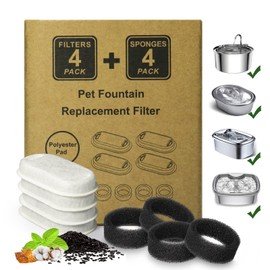 Cat Water Fountain Filters,8 Pack Cat Fountain Replacement Filters for Stainless Steel 67oz/2L Adjustable Water Flow Pet Water Fountain ,Dog Water Fountain (4+4 Pack)