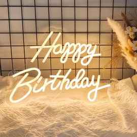 Happy Birthday Neon Sign, Happy Birthday Light Up Sign, Neon Happy Birthday Sign, Happy Birthday Led Sign for Backdrop All Birthday Party Decoration USB Powered Warm White,16.5 x 12 Inches (Plug not provided)
