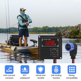 Battery Trolling Plug 12V/24V DC to DC Connector, Briidea Trolling Motor Plug with Battery Voltage Meter (8-30V), Easier Operation, Superior Anti-rust and Corrosion for Freshwater and Saltwater
