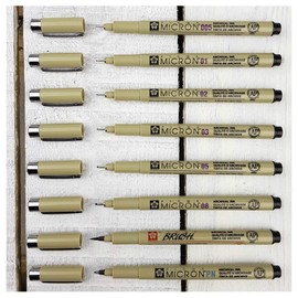 Sakura Pigma Micron fineliner Set | 7 Sizes + 1 Pigma Micron PN for Free, Black (POXSDK8S)