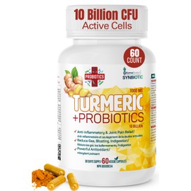Turmeric Curcumin & Probiotic Capsules - 1000mg (2 caps) Organic Turmeric & 10 Billion CFU Probiotics Women & for Men Curcuma - Tumeric Curcumin Supplements Black Pepper - 60 Vegan Probiotic Capsules