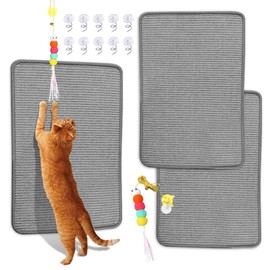 Cat Scratching Mat Sisal, 2 Packs Natural Sisal Fabric 23.6" x 15.8" Cat Scratching Pad with Cute Playing Toy and Spiral Nails, Cat Scratching Wall Scratchers for Fabric Sofa Chair (2Pcs,Grey)