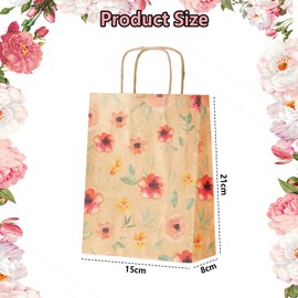 SKTMH 24Pcs Kraft Bags Floral Gift Bags Flower Print Gift Bags Flower Gift Wrapping Bags with Handle Candy Bags Treat Bags Tea Party Favor Bags for Flower Party Decorations Tea Time Party Decorations