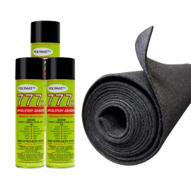 Polymat 16FT x 45" CHARCOAL SPEAKER BOX CARPET + 3-777 CANS SPRAY GLUE ADHESIVE