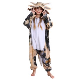 SimZoo Kids Animal Pajamas, Boy Girls Axolotl Cosplay Costume Sleepwear, One-Piece Unisex Homewear 10-11Y