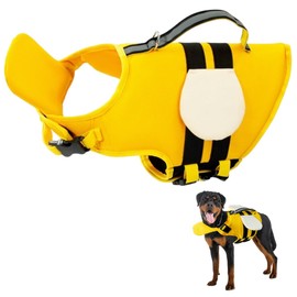 Little Bean Dog Life Jackets Vest Adjustable Swimming Safety with Superior Buoyancy and Rescue Handle for Small Medium Big Dog Boating (yellow bee, L)