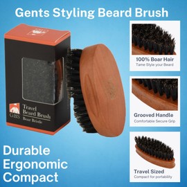 GENTS Beard Brush for Men - Premium Boar Bristle Brush with Wood Handle - Travel Size Grooming Kit for Beard Care, Styling & Detangling - 100% Natural Bristles