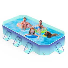 MoKo Non-Inflatable Swimming Pool for Kids Adults Pets, Rectangular Framed Swimming Pools, Foldable Dog Pool with Sturdy Support, Space-Saving Kiddie Pool, Collapsible Kids Pool, M Size, Glacial Blue