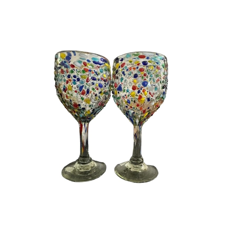 Set of 2 Handblown Pebbled Texured Wine Glass,100% Made in