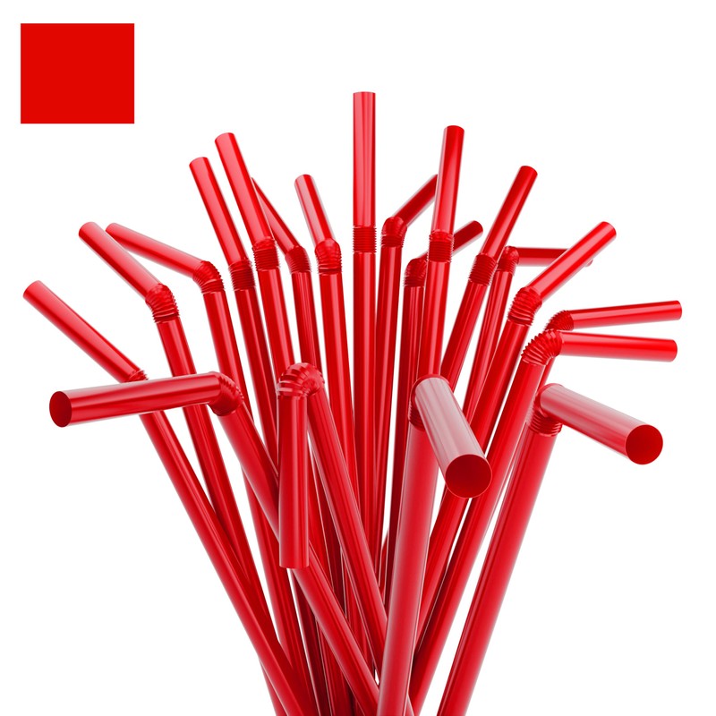 Flexible Plastic Drinking Straws - 7.75" x 0.23" (250, Red)