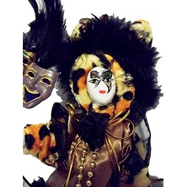 White Mardi Gras Jester Doll 7" Leopard with Stand
